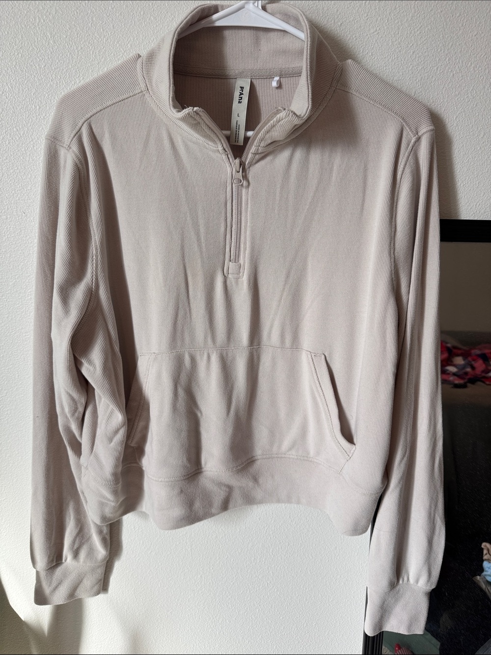 Prana Men’s Quarter-Zip Pullover Sweater in Light Beige